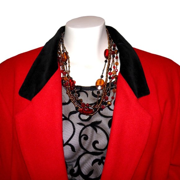 Women's Red Wool Blazer Jacket w/ Metallic Scroll - Picture 4 of 9